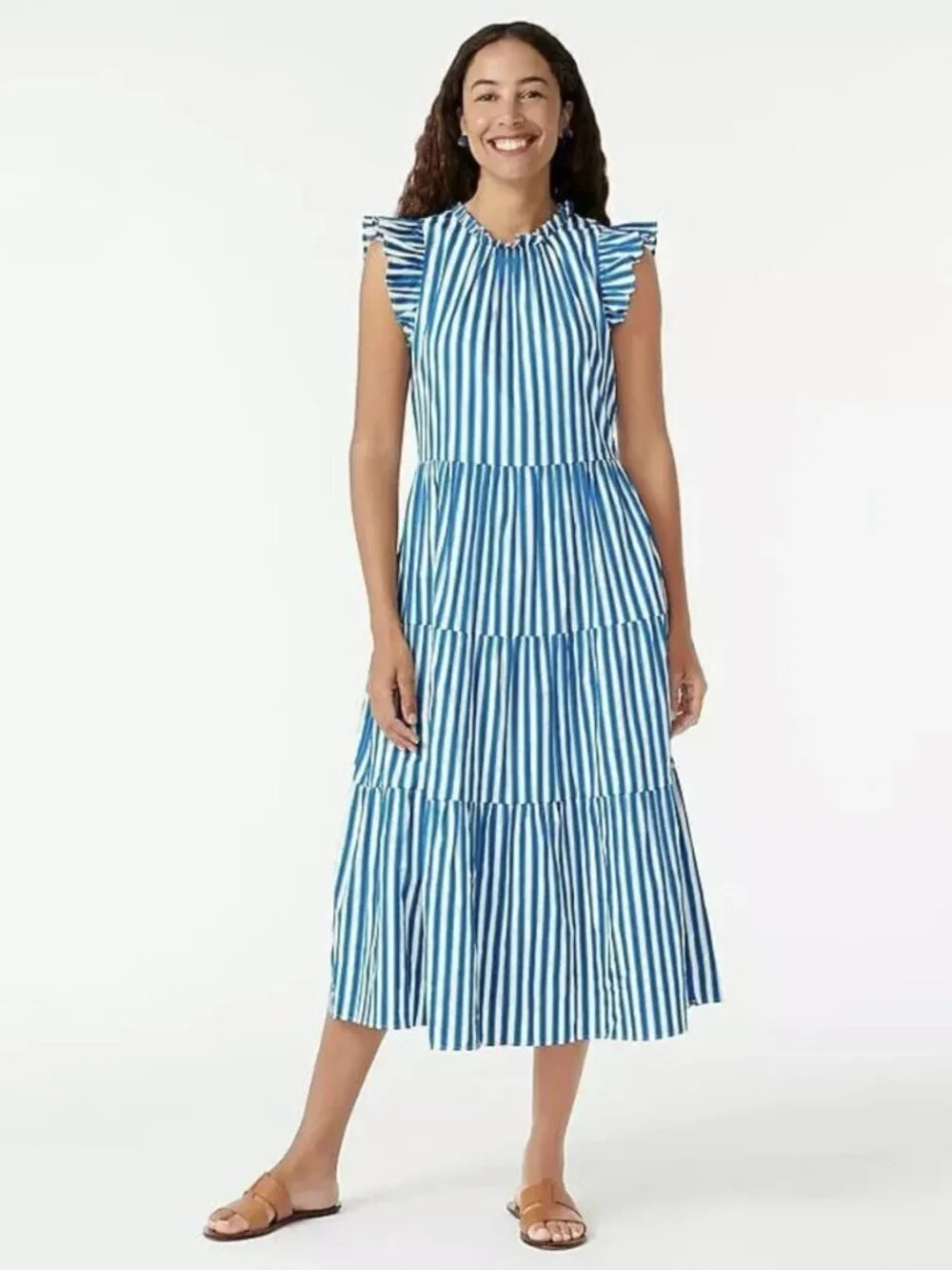 J.Crew blue and green striped dress L